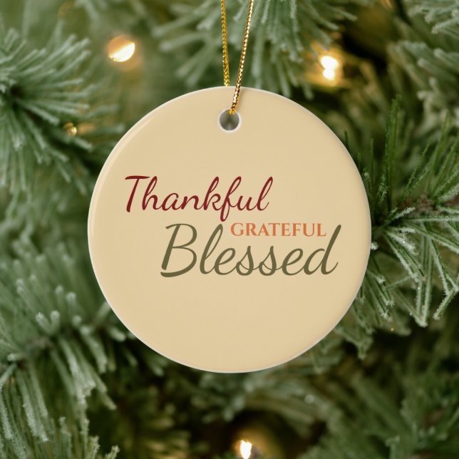 Thankful Grateful Blessed Autumn Thanksgiving Ceramic Ornament (Tree)
