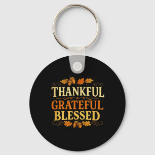 Thankful Grateful Blessed Autumn Thanksgiving Keychain