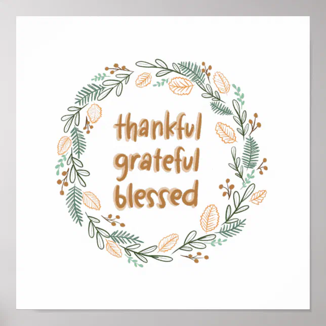 Thankful Grateful Blessed Autumn Wreath Poster | Zazzle