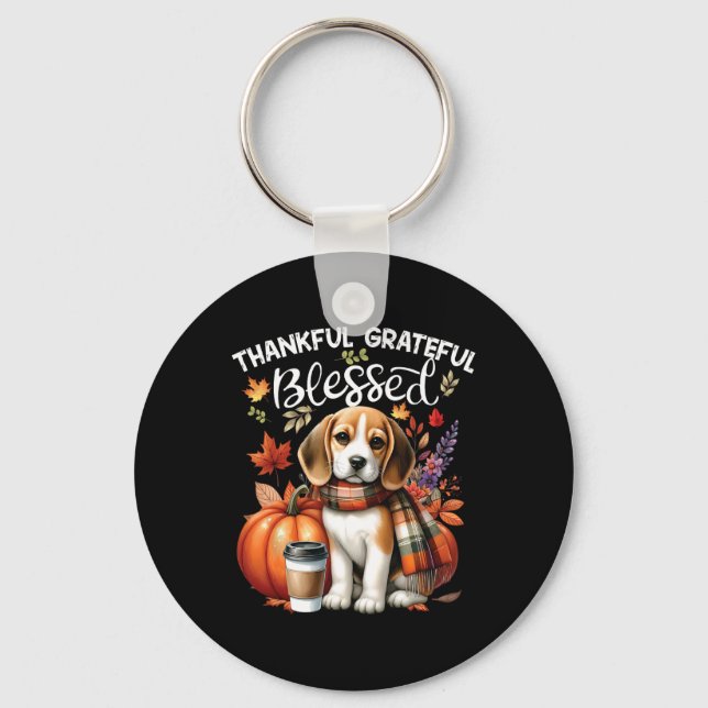 Thankful Grateful Blessed Beagle Dog Happy Fall Y' Keychain (Front)