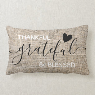 Thankful Grateful Blessed Burlap Thanksgiving Lumbar Pillow