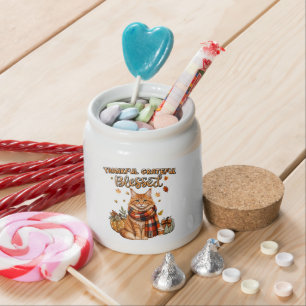 Thankful Grateful Blessed Cat Thanksgiving Candy Jar