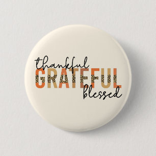 Thankful Grateful Blessed Cheetah Print Typography Button