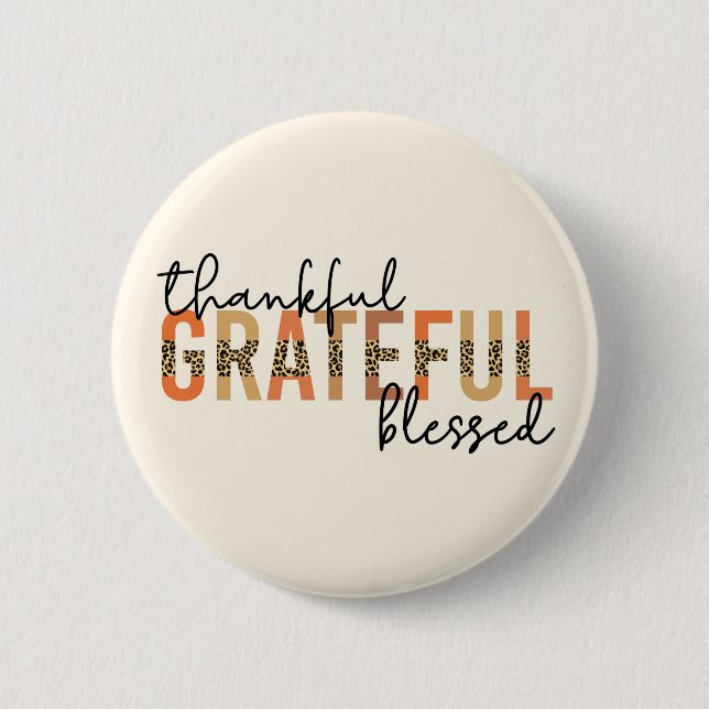 Thankful Grateful Blessed Cheetah Print Typography Button (Front)