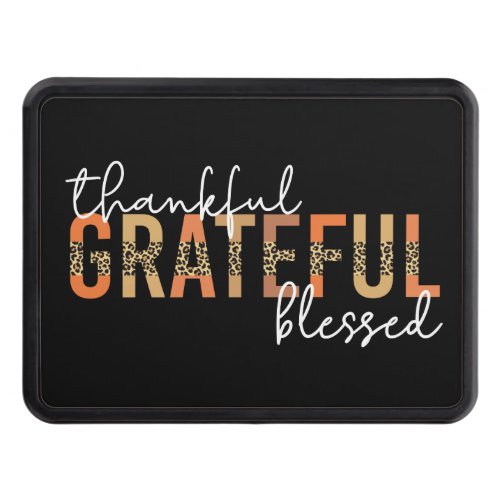 Thankful Grateful Blessed Cheetah Print Typography Hitch Cover