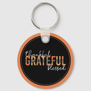 Thankful Grateful Blessed Cheetah Print Typography Keychain