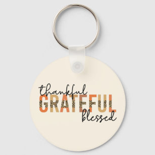 Thankful Grateful Blessed Cheetah Print Typography Keychain