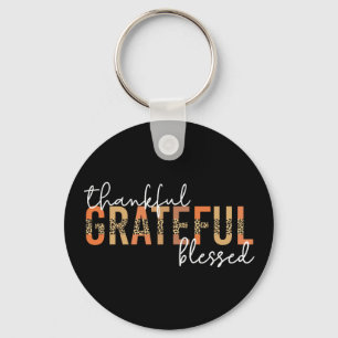 Thankful Grateful Blessed Cheetah Print Typography Keychain