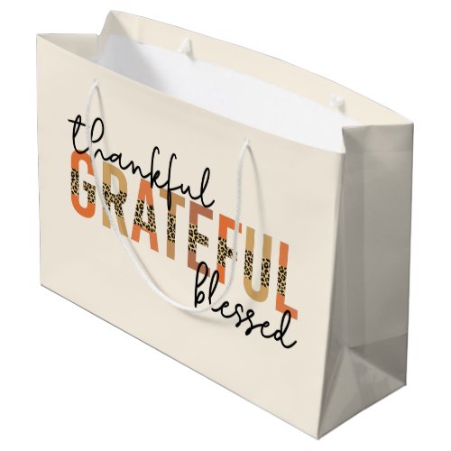 Thankful Grateful Blessed Cheetah Print Typography Large Gift Bag