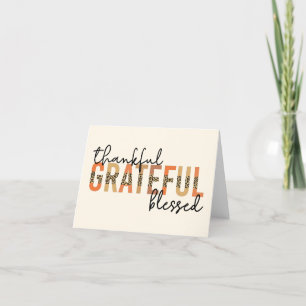 Thankful Grateful Blessed Cheetah Print Typography Letterpress Thank You Card