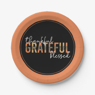 Thankful Grateful Blessed Cheetah Print Typography Paper Plates