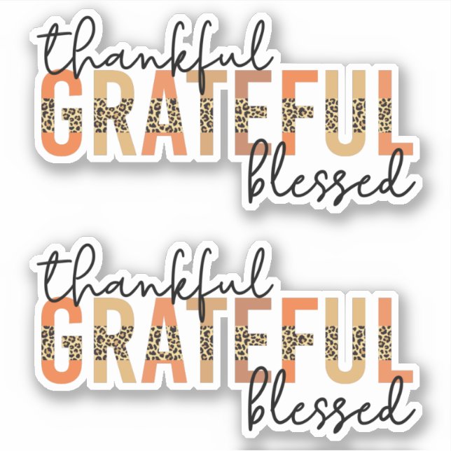 Thankful Grateful Blessed Cheetah Print Typography Sticker (Front)