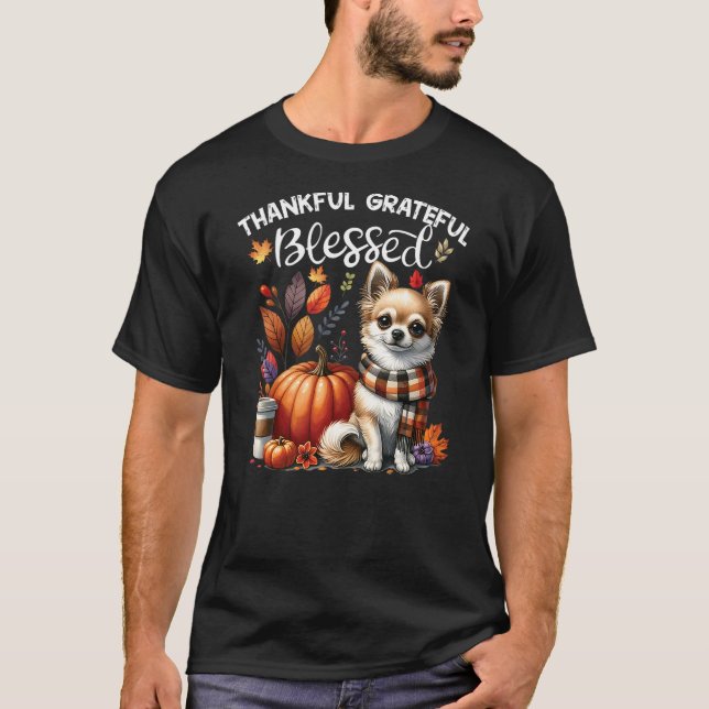 Thankful Grateful Blessed Chihuahua Dog Fall Y'all T-Shirt (Front)