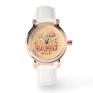 Thankful grateful blessed Colorful rustic Watch