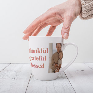 Thankful Grateful Blessed Custom Three Photo Latte Mug