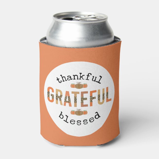 Thankful Grateful Blessed Cute Fall Thanksgiving Can Cooler (Can Front)