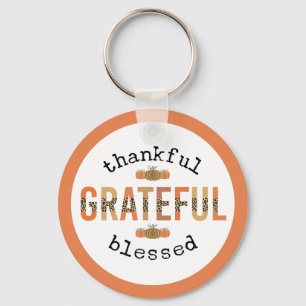 Thankful Grateful Blessed Cute Fall Thanksgiving Keychain