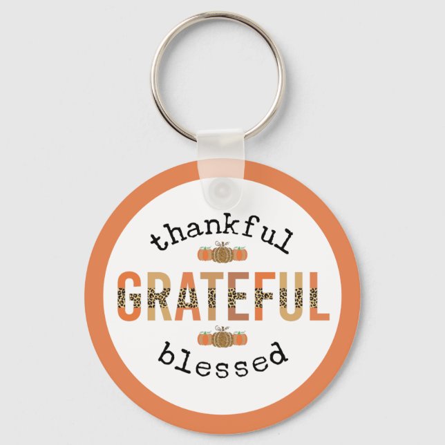 Thankful Grateful Blessed Cute Fall Thanksgiving Keychain (Front)