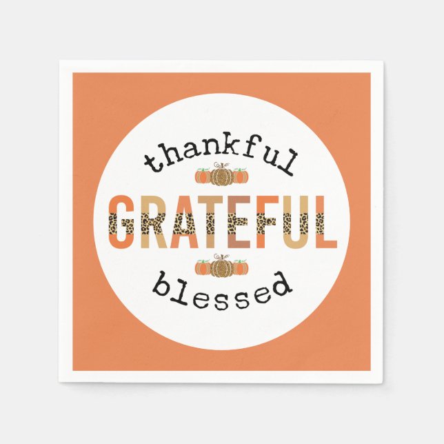 Thankful Grateful Blessed Cute Fall Thanksgiving Napkins (Front)