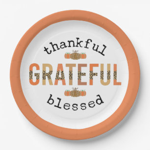 Thankful Grateful Blessed Cute Fall Thanksgiving Paper Plates