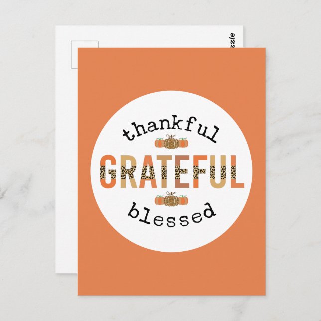 Thankful Grateful Blessed Cute Fall Thanksgiving Postcard (Front/Back)