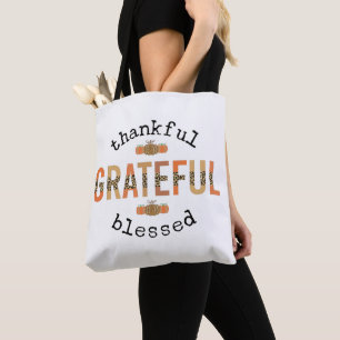 Thankful Grateful Blessed Cute Fall Thanksgiving Tote Bag