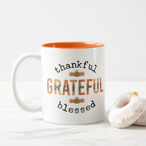 Thankful Grateful Blessed Cute Fall Thanksgiving Two_Tone Coffee Mug