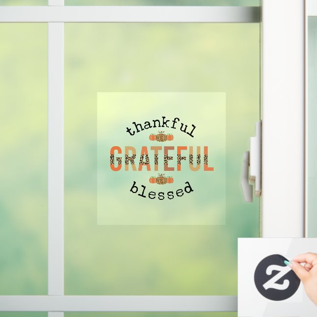 Thankful Grateful Blessed Cute Fall Thanksgiving Window Cling (Home)