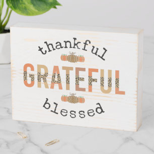 Thankful Grateful Blessed Cute Fall Thanksgiving Wooden Box Sign