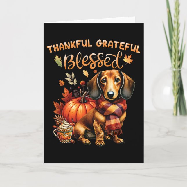 Thankful Grateful Blessed Dachshund Dog Fall Y'all Card (Front)