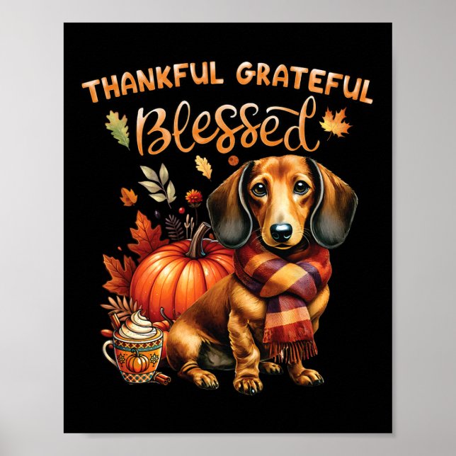 Thankful Grateful Blessed Dachshund Dog Fall Y'all Poster (Front)