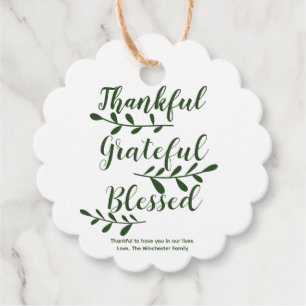Thankful Grateful Blessed dark green custom text Favor Tags