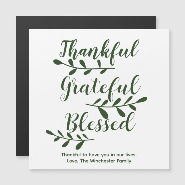 Thankful Grateful Blessed dark green modern script (Front/Back)