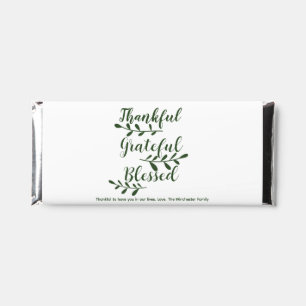Thankful Grateful Blessed dark green modern script Hershey Bar Favors