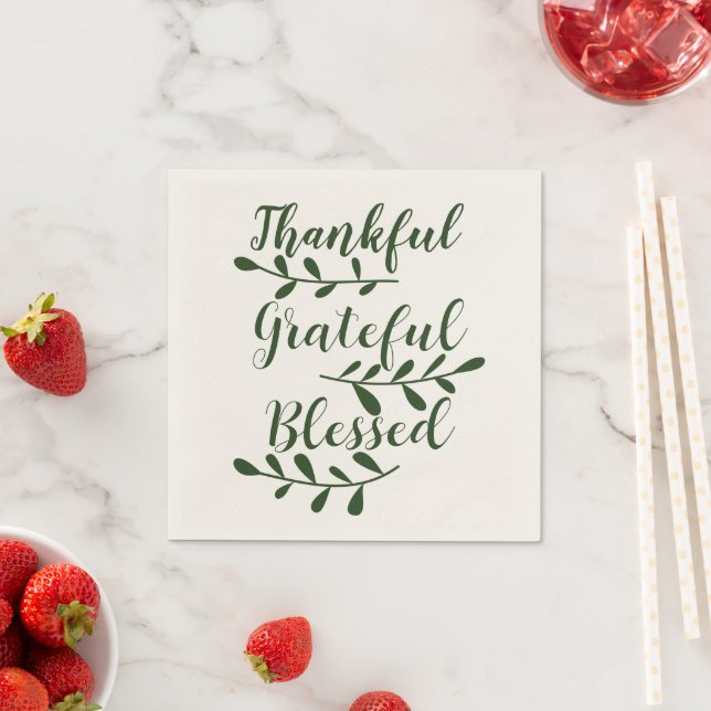 Thankful Grateful Blessed dark green modern script Napkins (Insitu)