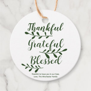 Thankful Grateful Blessed dark green typography Favor Tags