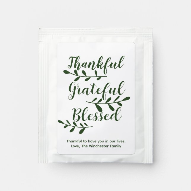 Thankful Grateful Blessed dark green typography Tea Bag Drink Mix (Front)