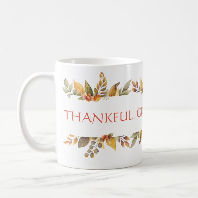 Thankful Grateful Blessed Fall Floral Thanksgiving Coffee Mug (Left)