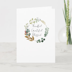 Thankful Grateful Blessed Fall Leaf Rustic Modern Card