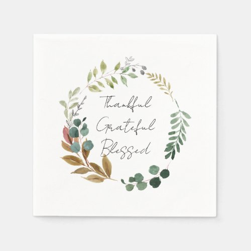 Thankful Grateful Blessed Fall Leaf Rustic Modern Napkins