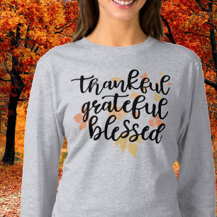 Thankful Grateful Blessed Fall Leaves Long Sleeve  T-Shirt