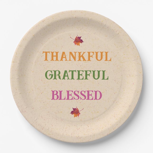 Thankful Grateful Blessed Fall Leaves Paper Plates (Front)