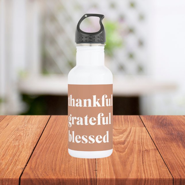 Thankful Grateful Blessed Fall Neutral  Stainless Steel Water Bottle (Creator Uploaded)
