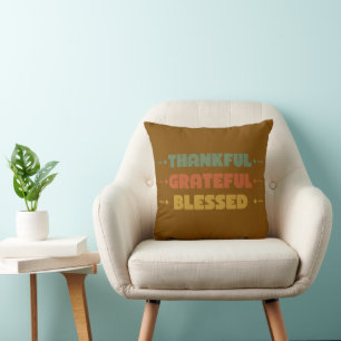 Thankful Grateful Blessed Fall Pillow