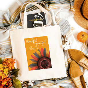 Thankful Grateful Blessed Fall Sunflower Aesthetic Tote Bag