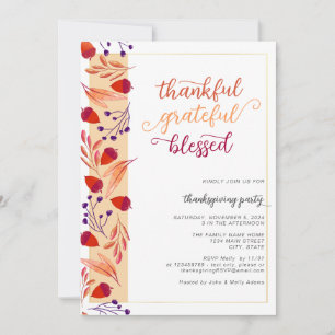 Thankful Grateful Blessed Fall Thanksgiving Dinner Invitation