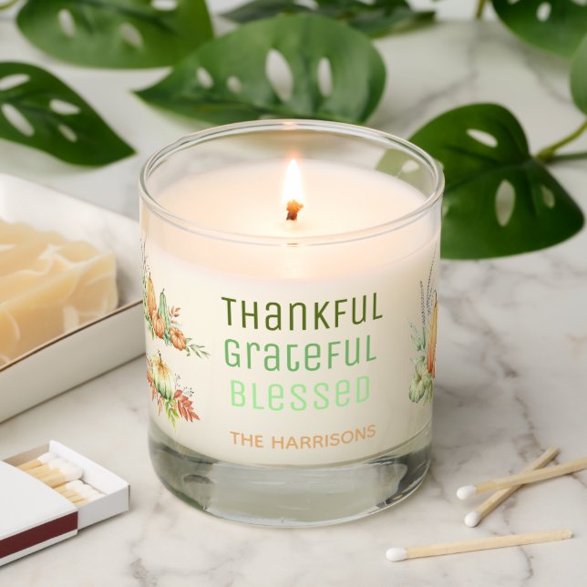 Thankful Grateful Blessed Fall Thanksgiving  Scented Candle (Lit)