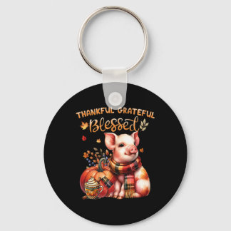 Thankful Grateful Blessed Farm Animal Pig Fall Y'a Keychain