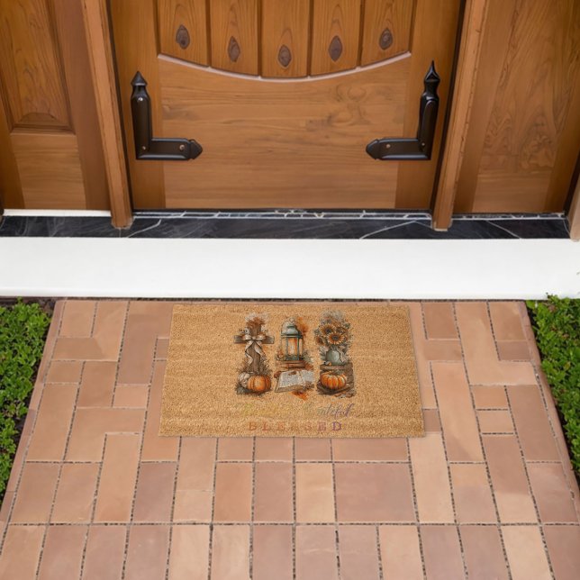 Thankful Grateful Blessed  Fiber Doormat (Insitu (Outdoor))