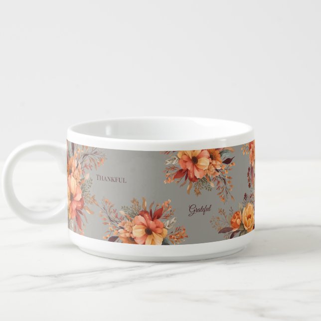 Thankful Grateful Blessed Floral Thanksgiving Bowl (Right)